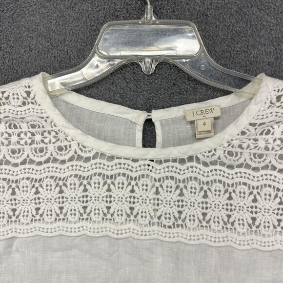 J.Crew Blouse Womens 4 White Linen Lace Short Sleeve Crochet‎ Summer Boho Top - Picture 3 of 16